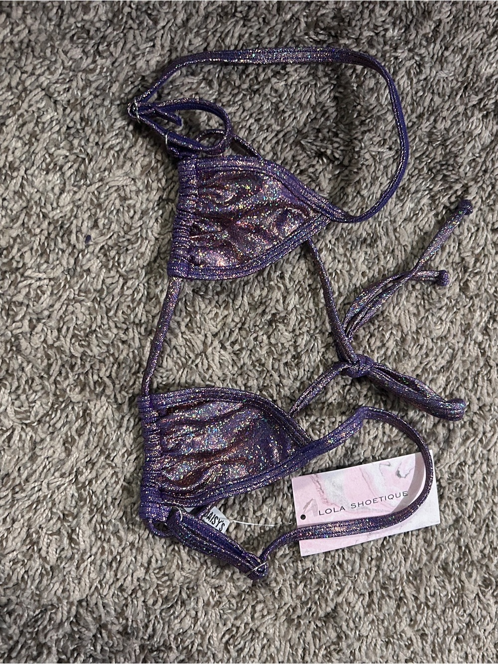 Lola Shoetique Iridescent Glitter Purple Triangle Bikini Top